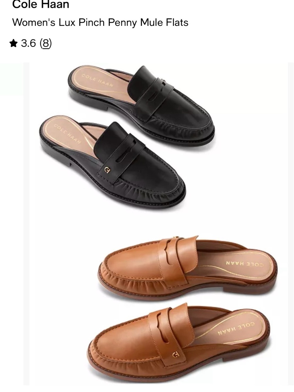 Cole Haan Women’s Leather Slip-On Penny Mules — Black & Tan